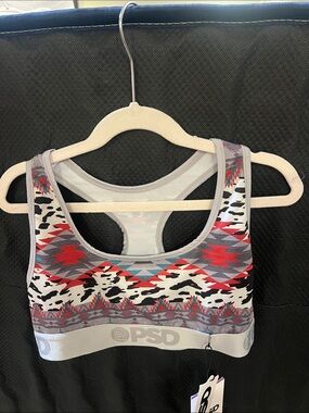 PSD Women’s Tribal Print Sports Bra - Red, Gray & White size medium